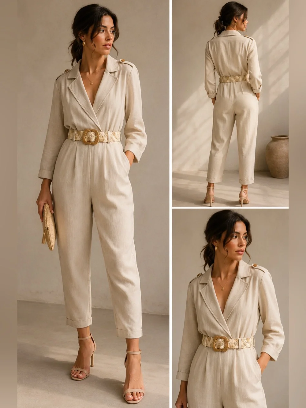 ZARA linen blend belted long sleeve jumpsuit 2157/057 A5